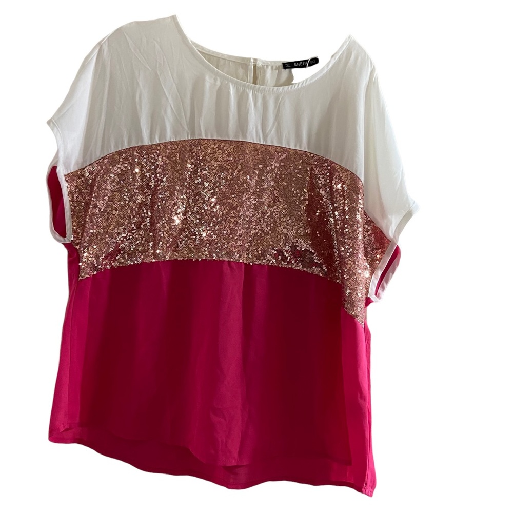 Shein Short Sleeve Color Block and Sequin Blouse Size Extra Large - Picture 1 of 6